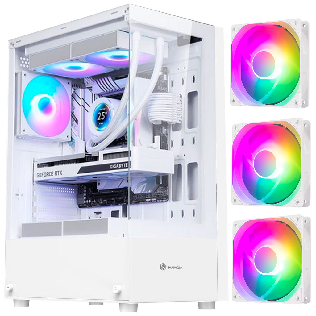 Gabinete Gamer Branco Mid Tower RGB ATX Vidro GB1793 hayom