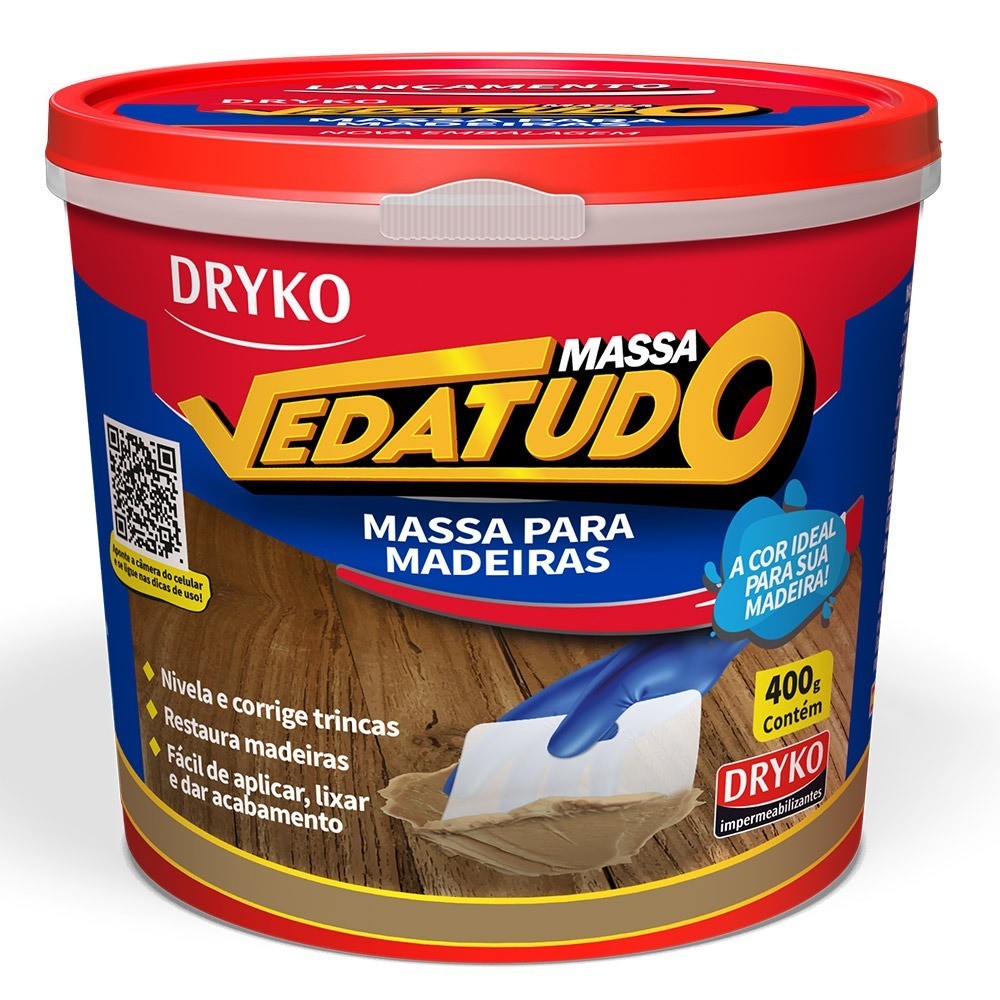 Massa para madeira reparo e calafetação 400 g - Vedatudo Dryko | Shopee ...
