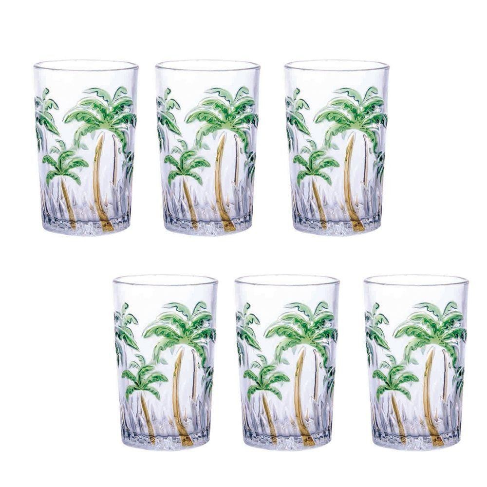 Conjunto de Copos Transparentes 350ml - 6 Peças Elegantes Coqueiro Colorido
