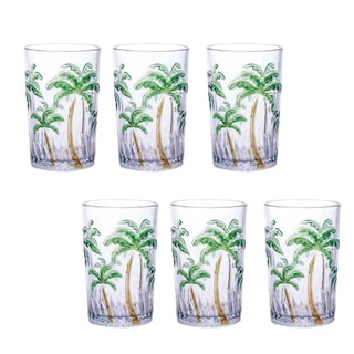Conjunto de Copos Transparentes 350ml - 6 Peças Elegantes Coqueiro Colorido