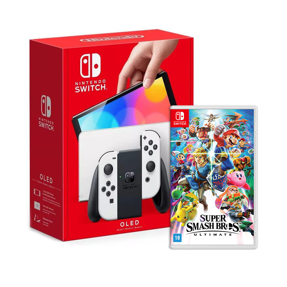 Console Nintendo Switch Oled Branco + Jogo Super Smash Bros Ultimate