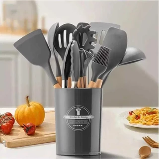 KIT de Utensílios Para Cozinha em Silicone e madeira 12 Peças