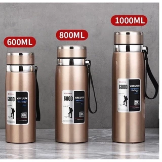 Garrafa 1000ml Inox Térmica Com Infusor Prata Dourada De Água Café Parede Dupla Com Alça