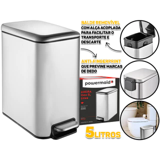 Lixo Lixeira Soft Close 5 Litros Aço Inox Pedal Balde Cesto Removível Slim Para Banheiro Lavabo Cozinha Fraldas Bebe Casa Restaurantes Pet Powermaid