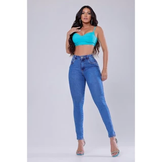 Calça Jeans Feminina Empina Bumbum Com Lycra Cintura Alta com Bundex Bojo Removível