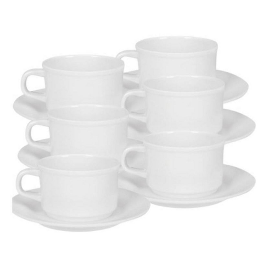 Kit 6 Xícara de Cafe Com Pires Melamine Branca 200ml Yangz