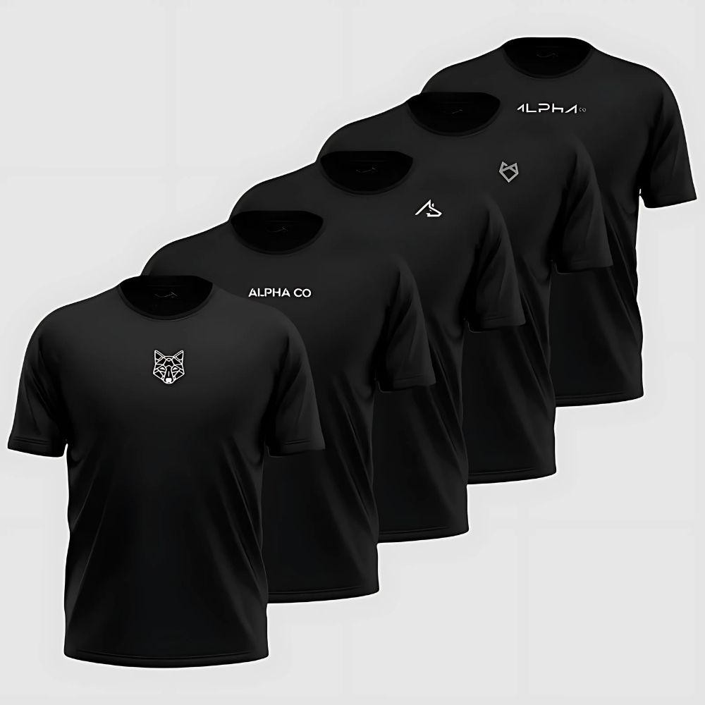 Kit 5 Camisetas Dry All Black Alpha Co