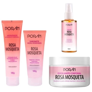 Kit Cuidados com Corpo e Rosto Sabonete Hidratante Esfoliante Óleo Rosa Mosqueta Porán Recommend