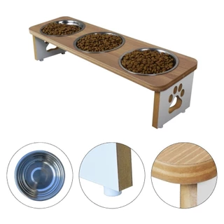 Comedouro Cachorro Elevado Pet Triplo MDF Linha Básica - Amadeirado