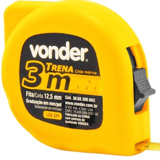 Trena com fita de aço de 3 m x 12,5 mm com trava graduação mm/pol - Vonder