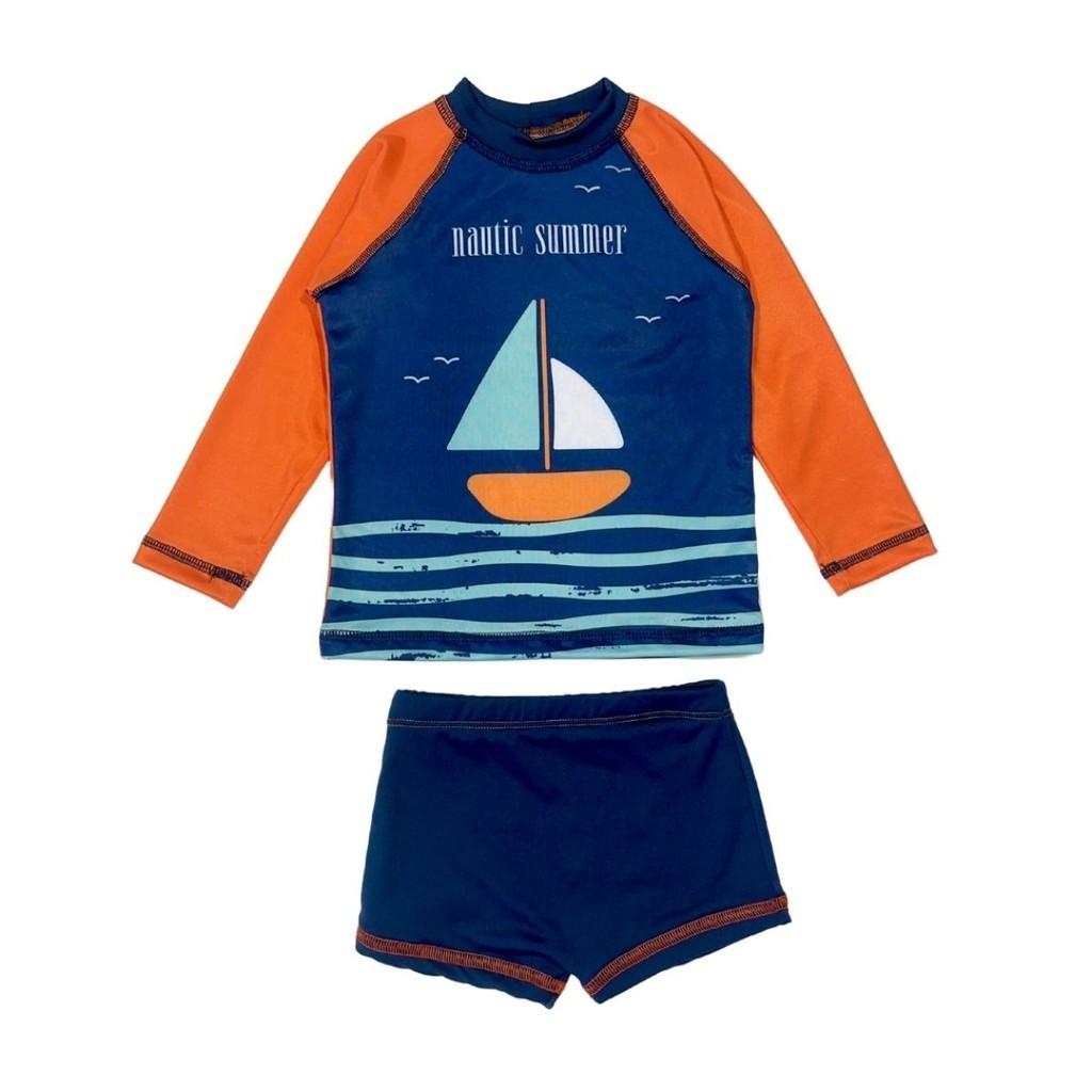 Conjunto Menino Liso Praia Piscina Natação Verão Traje de Banho Blusa e ...