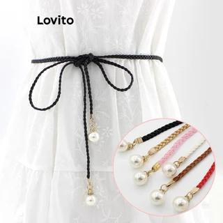 Lovito Cinto casual de pérolas lisas para mulheres LFA22307