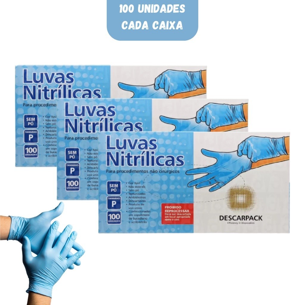 Kit 300 Luvas Nitrilica Azul C/ 100 Unidades | Shopee Brasil