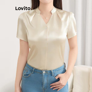 Lovito Blusa Elegante De Verão/primavera Blusa De Verão Plissada Lisa Para Mulheres L121MDD562
