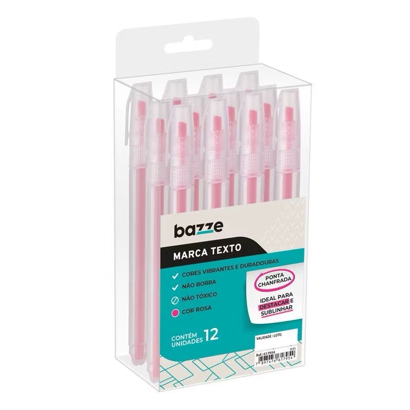 Marca Texto Rosa Caixa C/12 Unidades Bazze | Shopee Brasil