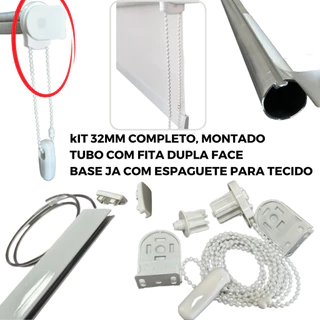Tubo Persiana Rolo + Comando Completo 32mm + Base 1 metro - fita de colar o tecido - baquete para prender o tecido na base - Completo - qualidade - manutenção - reformar - persiana Rolo