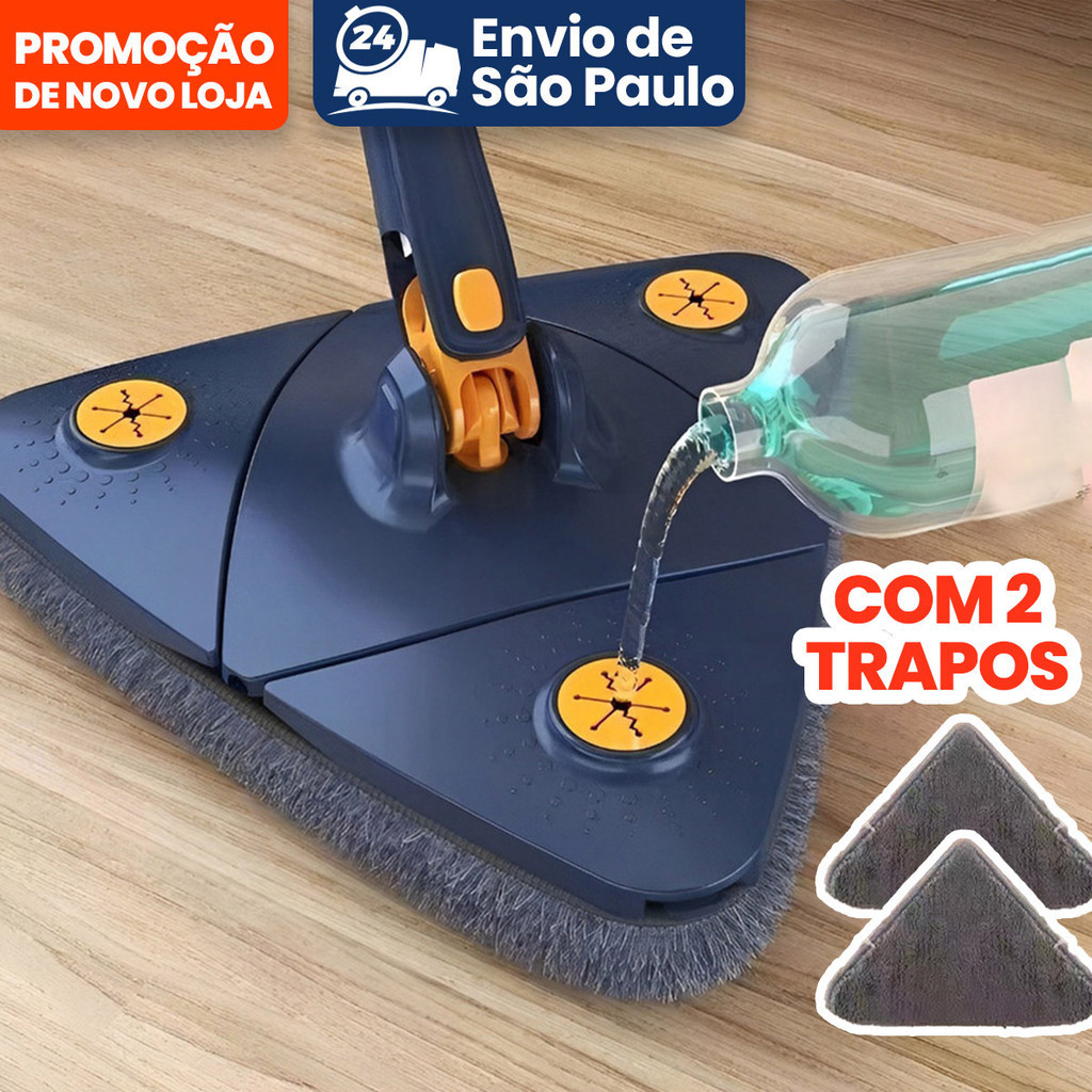 Esfregão Triangulo Mop De Limpeza Ajustável Giratória 360°