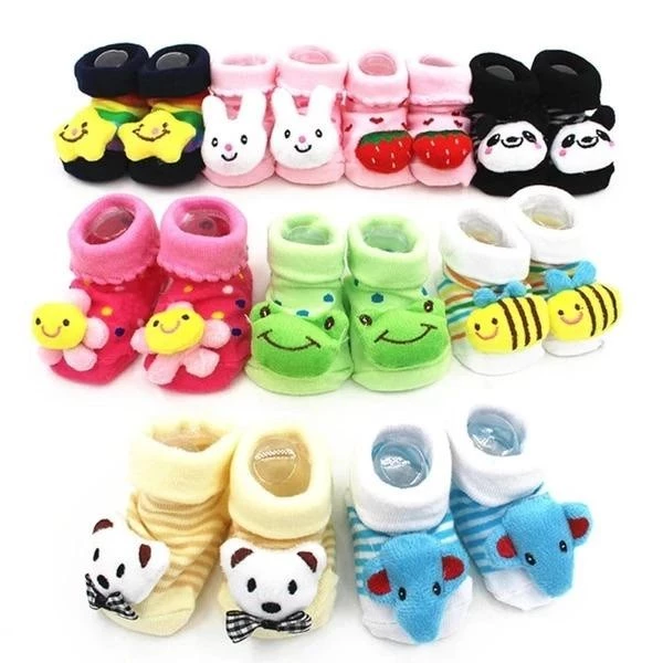 Kit 5 Pares de Meias Infantil Bebê Pantufa 3D Bichinho Meia Recém Nascido