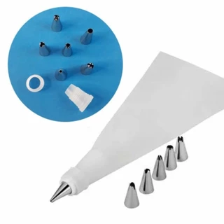 Kit Saco para Confeitar Poliamida Branco Reutilizável 25cm ou 30cm + 6 Bicos Aço Inox