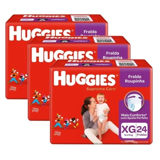 Kit 3 Fralda Huggies Roupinha Supreme Care XG 24 Unidades