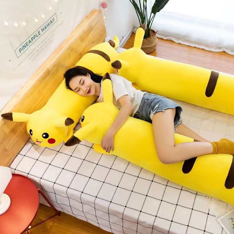 Travesseiro Pikachu Longo Pelúcia Brinquedo Cama Feminina Grande Adormecido Decoração De Casa Bonita
