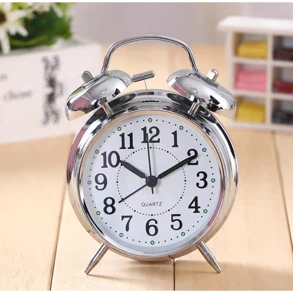 Relógio Despertador De Mesa Pequeno Redondo Com Luz Analógico Vintage Volume Alto De Sino