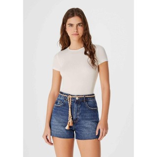 Shorts Jeans Feminino Cintura Média Com Cordão Hering