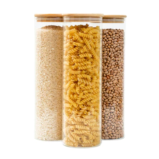 Kit 3 potes de vidro 2L tampa de bambu herméticos - Tud