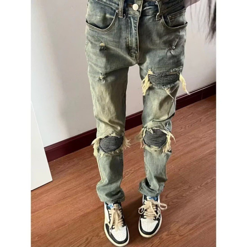 Amrugado amiri High Street falso buraco para homens e mulheres no mesmo estilo de fog