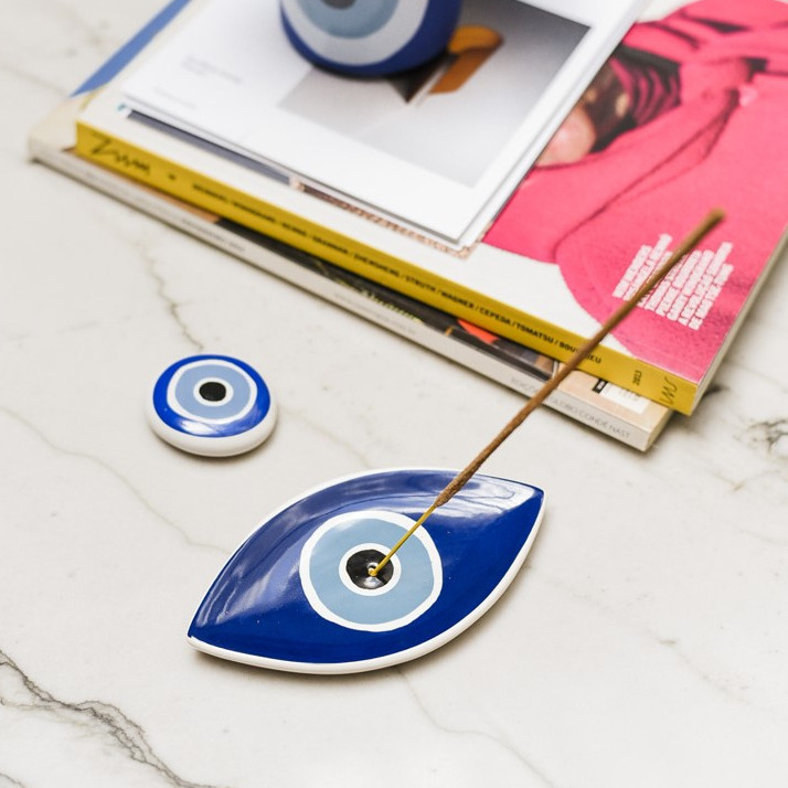 Porta Incenso Olho Grego Incensario Porcelana - Unidade