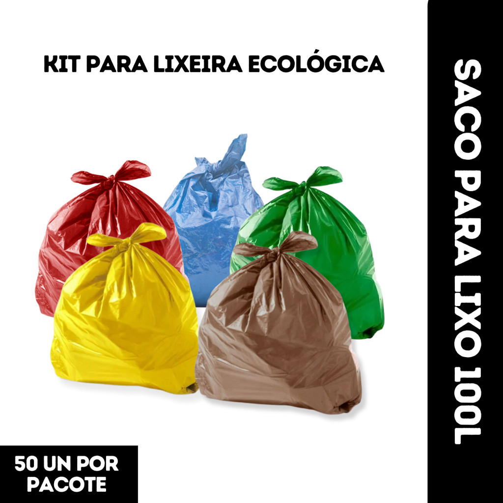 Kit de sacos lixo 100l coleta seletiva 100un ecológico reciclagem ...