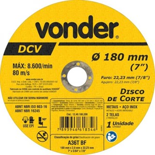 Disco de corte 180 x 2,0 x 22,23 mm - Vonder