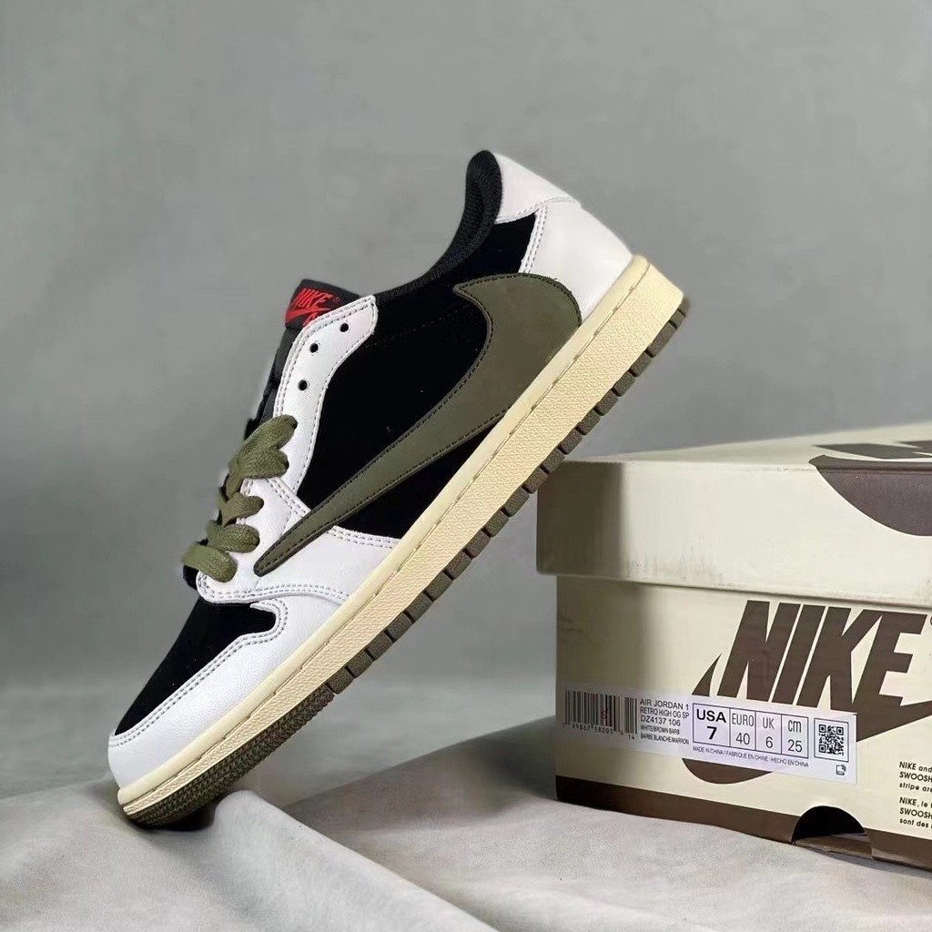 Travis Scott X 1 Branco Baixo Preto Verde Moda Invertido Esportes Multifuncionais Conforto Basquete Tênis