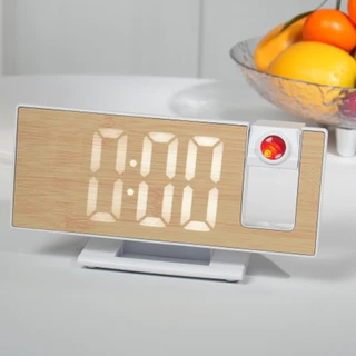 Relógio Digital De Bambu Com Projetor Rústico 19x8Cm Nas Cores Rosa Ou Branco Com Pilha E USB em Oferta na Shopee