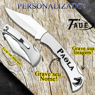 Canivete Personalizado Inox Clip Bolso Presilha Laser Seu Nome Desenho Imagem Agro Envio Imediato