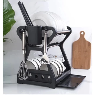 Escorredor De Louça Cozinha Prato Duplo Porta Talheres Preto