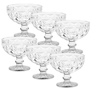 Jogo 6 Taças Sobremesa Diamond Vidro Sorvete Doces Diamante 320ml