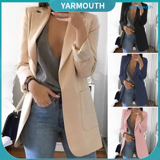 YYR-- Long Sleeve Big Pockets Mid-Length Suit Jacket Office Lapela De Trabalho Ponto Aberto Cardigan Blazer Outerwear