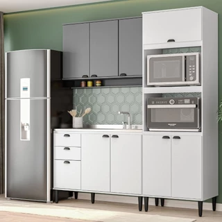 Armário de Cozinha Completa Lótus Slim Carraro Branco/Tit
