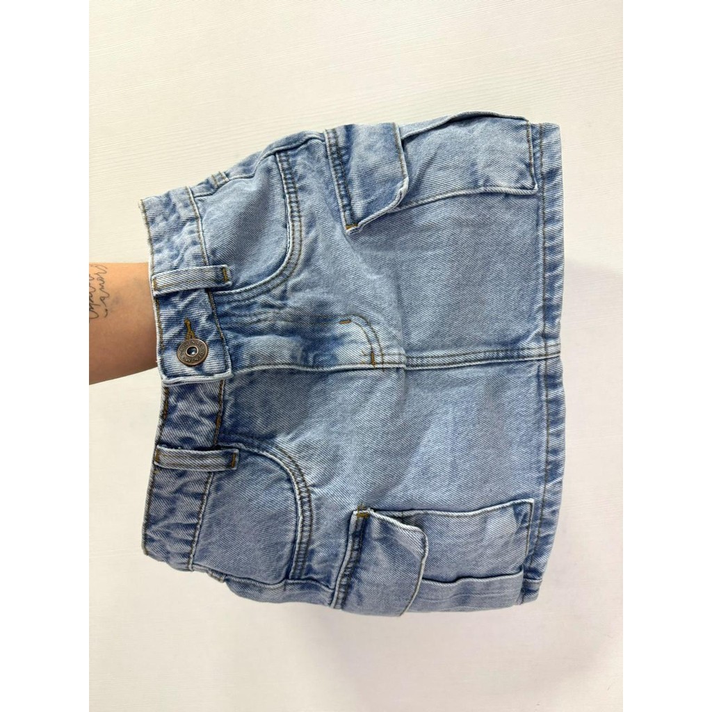 Saia Jeans Cargo Lavagem Cinza