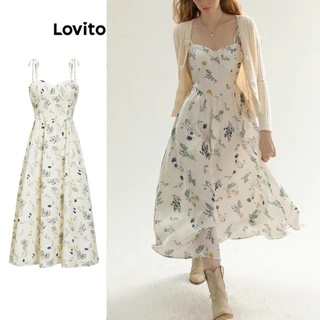 Lovito Vestido de Estrutura de Padronagem Floral com Linha Simples para Mulheres L80ED271
