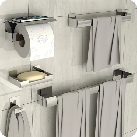Kit Acessórios Para Banheiro Inox Com Adesivo 5 Peças ELG