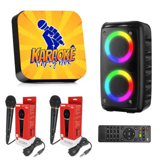 Karaokê Party Box Completo +2 Microfones + Caixa de Som +De 2000 Músicas (Com Pontuação)