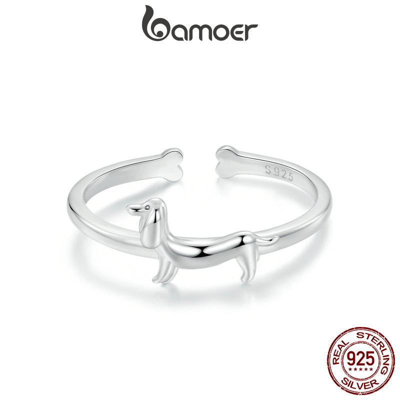 thumbnail image 2 of BAMOER 925 Sterling Silver Dachshund Dog Opening Ring - Adjustable Size 5-9 2 of 3