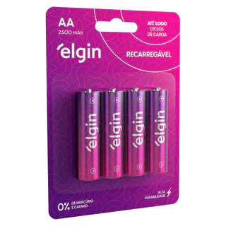 Pilha Recarregável AA Comum Elgin 2500 Mah Com 4 unidades