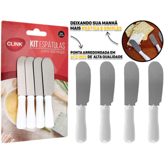 Conjunto 4 Espátulas Para Manteiga Geleia Patê Aço Inox E Plástico 10cm Clink