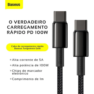 Baseus Cabo Turbo Tipo-C para Tipo-C Tungsten Gold 100W 1m Fio Trançado Alta Densidade Flexível
