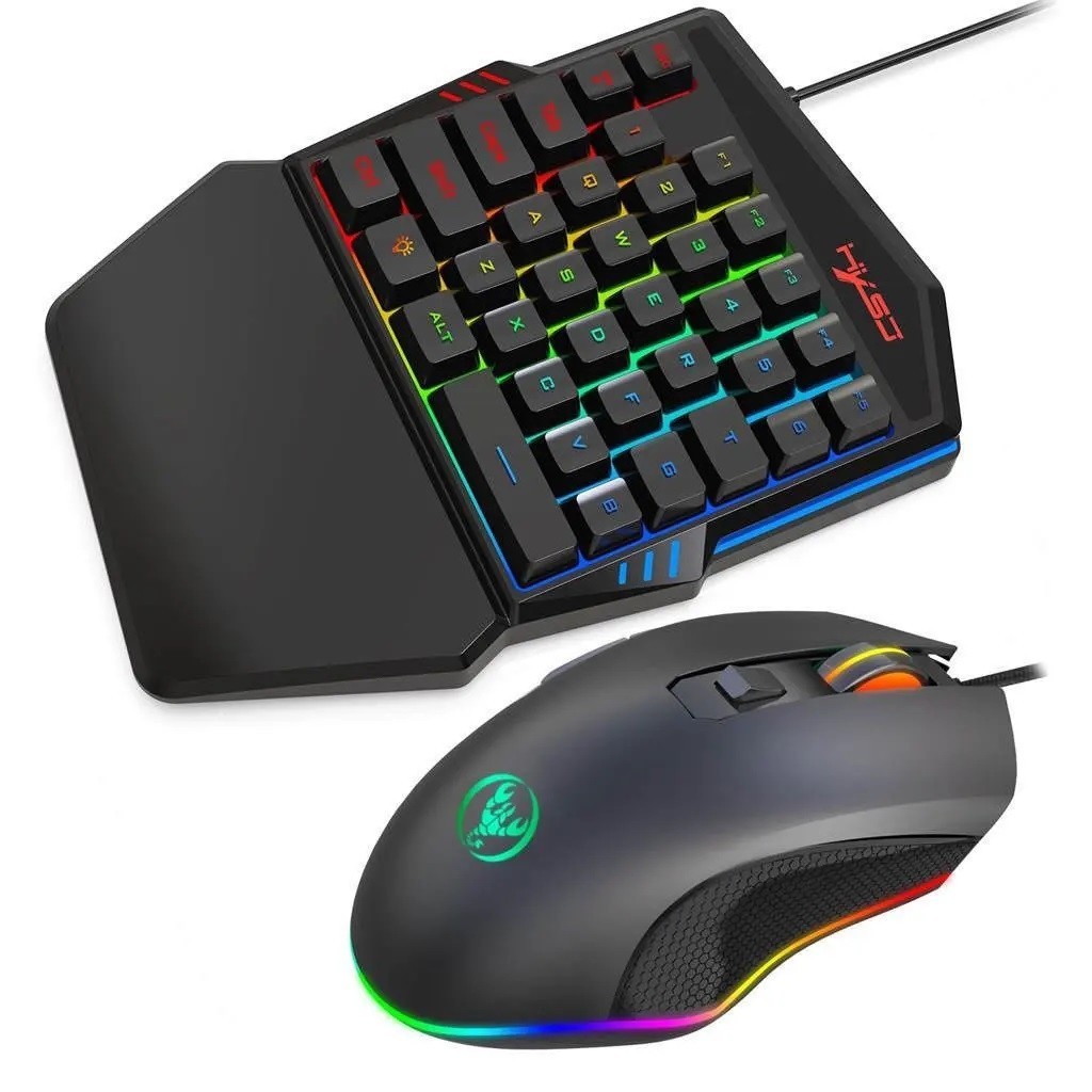 KIT TECLADO PRO GAMING UMA MÃO E MOUSE COM LED