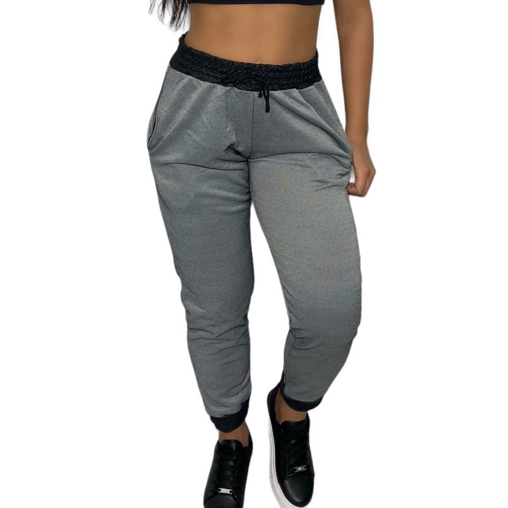 Calça Moleton Feminina Jogger Cós Alto com Bolso
