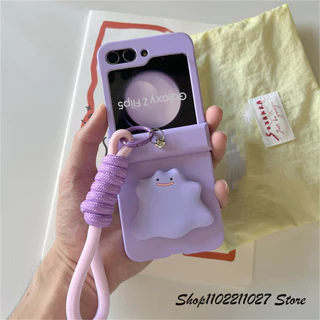 LUSHUO Capa Para Telefone Samsung Galaxy Z Flip 6 5 4 3 Traseira De PC Roxa Fofa 3 Em 1 Dura Com Suporte Fantasma De Desenho Animado 3D E Alça De Mão Flip5 ZFlip5 ZFlip 5 Flip4 Flip3 Flip6